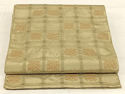 平和屋着物◎六通柄袋帯 格子 花文 正絹 逸品 AAAG4543Bey