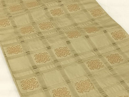 平和屋着物◎六通柄袋帯 格子 花文 正絹 逸品 AAAG4543Bey