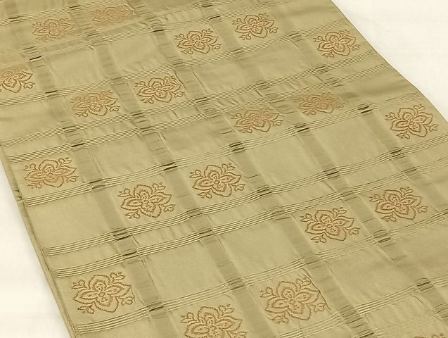 平和屋着物◎六通柄袋帯 格子 花文 正絹 逸品 AAAG4543Bey