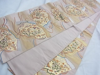 平和屋着物◎六通柄袋帯 唐織 檜扇散らし花蝶文 金銀糸 逸品 BAAF6963ow