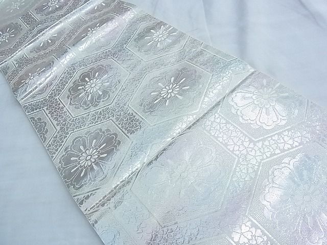 平和屋着物◎六通柄 本袋帯 桜花亀甲文 銀糸 やまと誂製 逸品 BAAF6976ow
