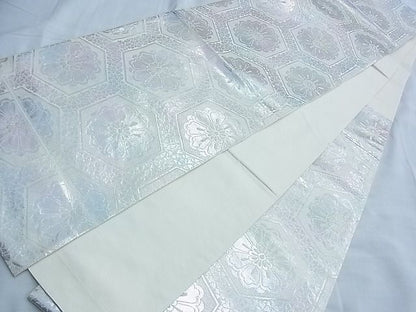 平和屋着物◎六通柄 本袋帯 桜花亀甲文 銀糸 やまと誂製 逸品 BAAF6976ow