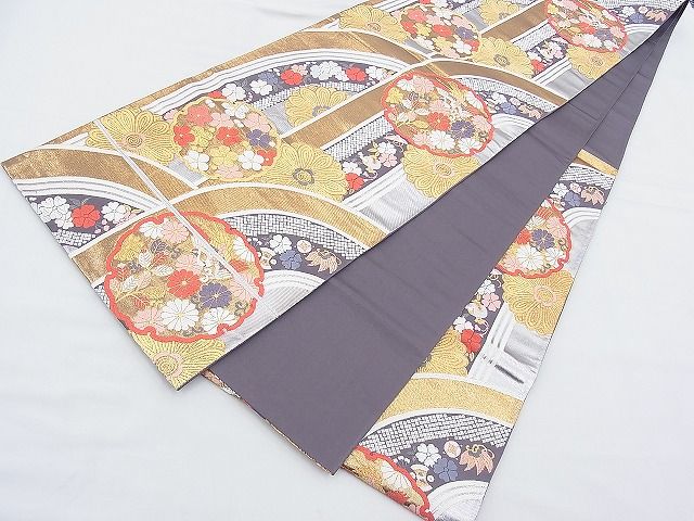 平和屋着物■六通柄袋帯 唐織 雪輪飛鶴花文 金銀糸 逸品 BAAF2860kj