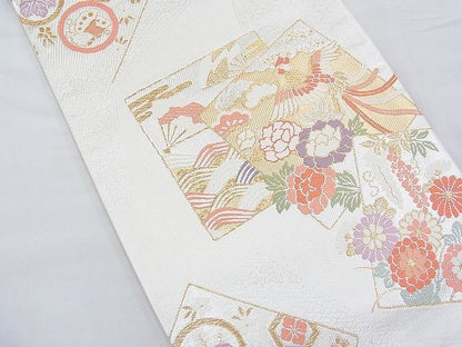 平和屋着物◎六通柄袋帯 唐織 鳳凰色紙吉祥花文 金銀糸 逸品 BAAF2877kj