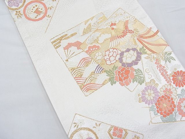 平和屋着物◎六通柄袋帯 唐織 鳳凰色紙吉祥花文 金銀糸 逸品 BAAF2877kj