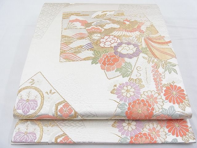 平和屋着物◎六通柄袋帯 唐織 鳳凰色紙吉祥花文 金銀糸 逸品 BAAF2877kj
