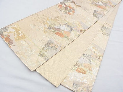 平和屋着物◎九百本佐賀錦 六通柄袋帯 琳派色紙飛鶴花文 金糸 逸品 BAAF2887kj