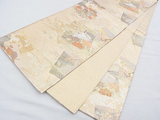 平和屋着物◎九百本佐賀錦 六通柄袋帯 琳派色紙飛鶴花文 金糸 逸品 BAAF2887kj