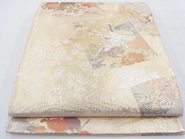 平和屋着物◎九百本佐賀錦 六通柄袋帯 琳派色紙飛鶴花文 金糸 逸品 BAAF2887kj