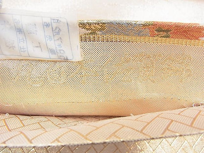 平和屋着物◎九百本佐賀錦 六通柄袋帯 琳派色紙飛鶴花文 金糸 逸品 BAAF2887kj