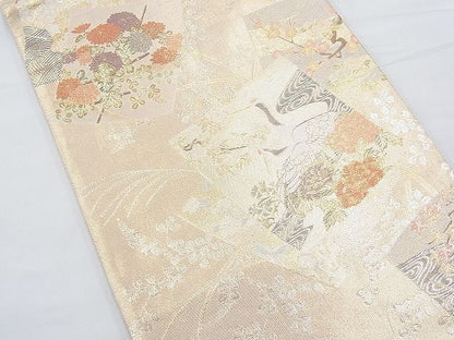 平和屋着物◎九百本佐賀錦 六通柄袋帯 琳派色紙飛鶴花文 金糸 逸品 BAAF2887kj