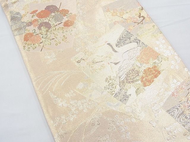 平和屋着物◎九百本佐賀錦 六通柄袋帯 琳派色紙飛鶴花文 金糸 逸品 BAAF2887kj