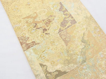 平和屋着物◎西陣 六通柄袋帯 青銅金唐織 鳳凰道長花文 引箔 逸品 BAAF2893kj
