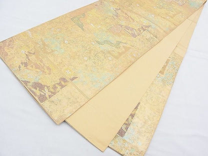 平和屋着物◎西陣 六通柄袋帯 青銅金唐織 鳳凰道長花文 引箔 逸品 BAAF2893kj