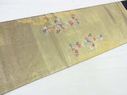 平和屋着物◎太鼓柄袋帯 秋草花車文 金糸 引箔 逸品 BAAF2922kj