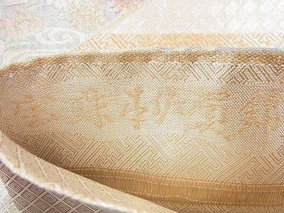 平和屋着物◎宝珠本佐賀錦 六通柄袋帯 エ霞色紙花鳥文 金糸 逸品 BAAF2941kj