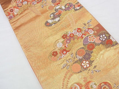 平和屋着物◎六通柄袋帯 唐織 光琳松吉祥花文 金糸 逸品 BAAF2946kj