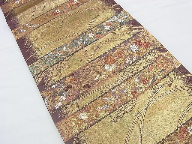 平和屋着物◎六通柄袋帯 唐織 横段春秋花文 金糸 引箔 逸品 BAAF2949kj