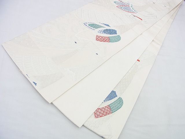 平和屋着物◎六通柄袋帯 唐織 孔雀 銀糸 逸品 BAAF2952kj