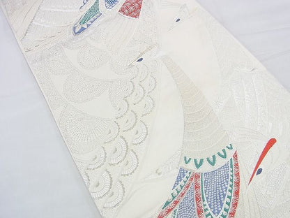 平和屋着物◎六通柄袋帯 唐織 孔雀 銀糸 逸品 BAAF2952kj