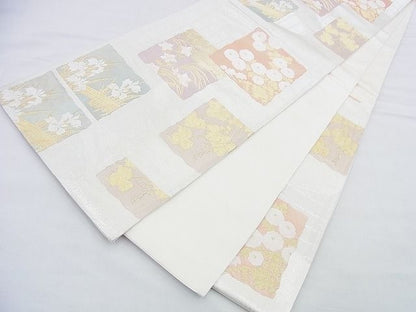平和屋着物◎六通柄袋帯 唐織 宗達四季草花色紙文 金銀糸 逸品 BAAF2959kj