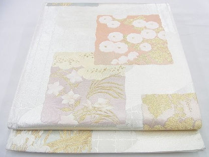 平和屋着物◎六通柄袋帯 唐織 宗達四季草花色紙文 金銀糸 逸品 BAAF2959kj