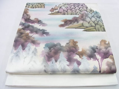 平和屋着物◎太鼓柄袋帯 手描き 水辺樹林文 引箔 逸品 BAAF2965kj