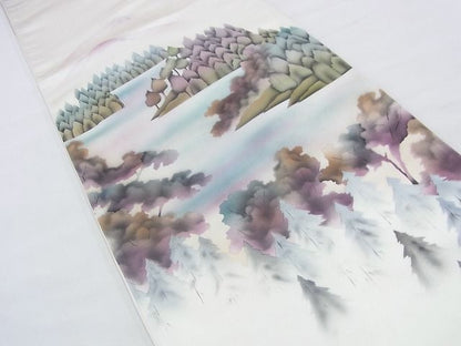 平和屋着物◎太鼓柄袋帯 手描き 水辺樹林文 引箔 逸品 BAAF2965kj