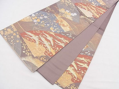 平和屋着物◎六通柄袋帯 琳派飛鶴地紙花文 金銀糸 逸品 BAAF2989kj