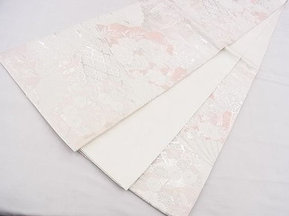 平和屋着物◎六通柄袋帯 唐織 扇面鴛鴦花文 銀糸 逸品 BAAF2991kj