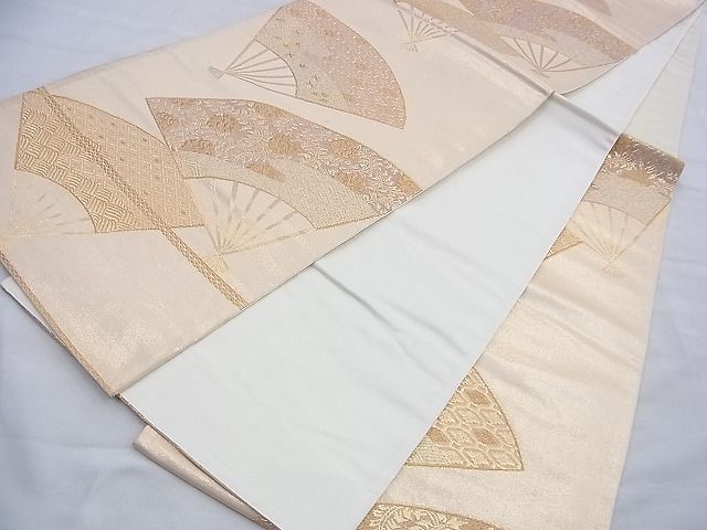 平和屋着物◎六通柄袋帯　扇面散らし　金糸　逸品　BAAF9905du