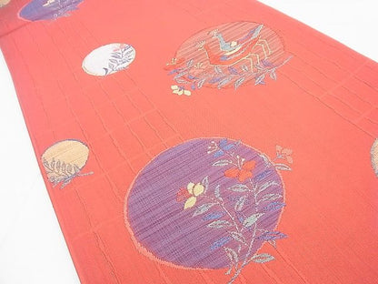 平和屋着物◎六通柄 本袋帯 紬五彩 孔雀花丸文 逸品 BAAF9918du
