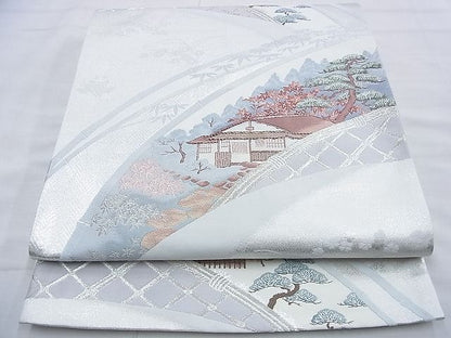 平和屋着物◎六通柄袋帯 唐織 鷹ヶ峰 工芸箔 銀糸 逸品 BAAF9924du
