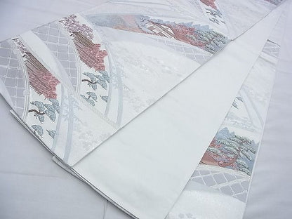 平和屋着物◎六通柄袋帯 唐織 鷹ヶ峰 工芸箔 銀糸 逸品 BAAF9924du