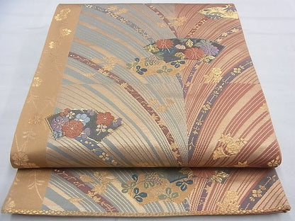平和屋着物◎六通柄袋帯 唐織 地紙草花文 金銀糸 逸品 BAAF9961du