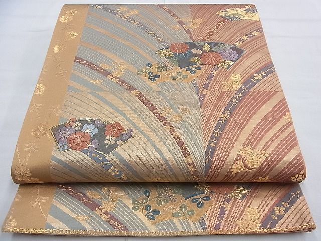 平和屋着物◎六通柄袋帯 唐織 地紙草花文 金銀糸 逸品 BAAF9961du