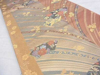 平和屋着物◎六通柄袋帯 唐織 地紙草花文 金銀糸 逸品 BAAF9961du