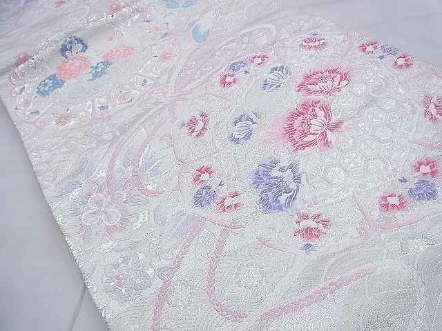 平和屋着物◎六通柄袋帯 唐織 組紐流鏡裏文 銀糸 逸品 BAAF9987du