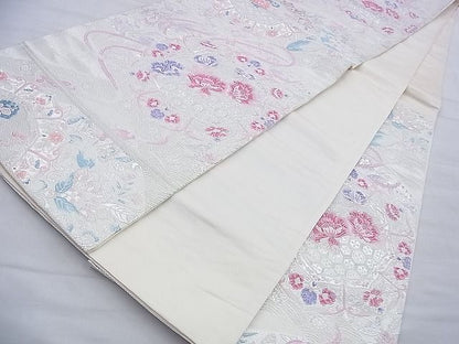 平和屋着物◎六通柄袋帯 唐織 組紐流鏡裏文 銀糸 逸品 BAAF9987du