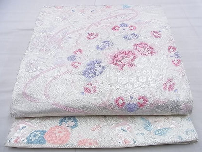 平和屋着物◎六通柄袋帯 唐織 組紐流鏡裏文 銀糸 逸品 BAAF9987du