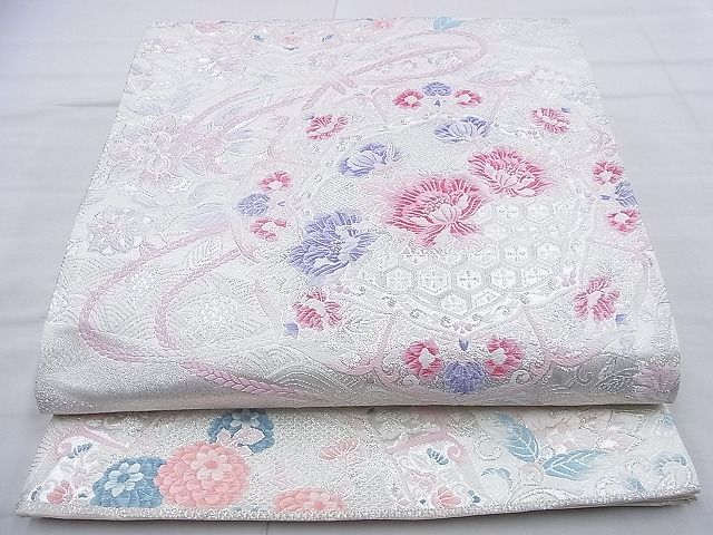 平和屋着物◎六通柄袋帯 唐織 組紐流鏡裏文 銀糸 逸品 BAAF9987du