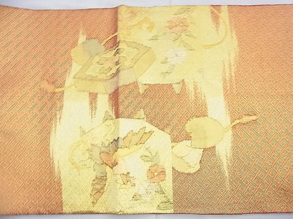 平和屋着物◎佐賀錦 太鼓柄袋帯 貝桶文様 金銀糸 逸品 BAAF9992du