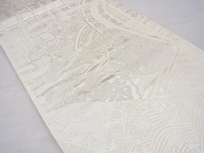 平和屋着物◎六通柄袋帯 扇面雪輪花文 銀糸 逸品 BAAF3819fk