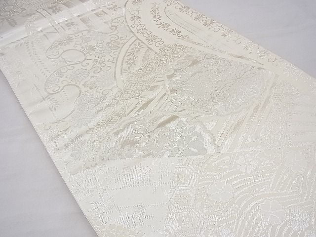 平和屋着物◎六通柄袋帯 扇面雪輪花文 銀糸 逸品 BAAF3819fk
