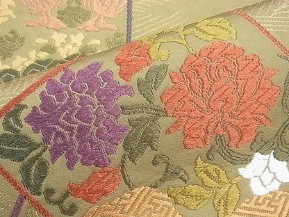 平和屋着物■六通柄袋帯 唐織 色紙重ね動物花鳥文 金糸 逸品 CAAF8131th