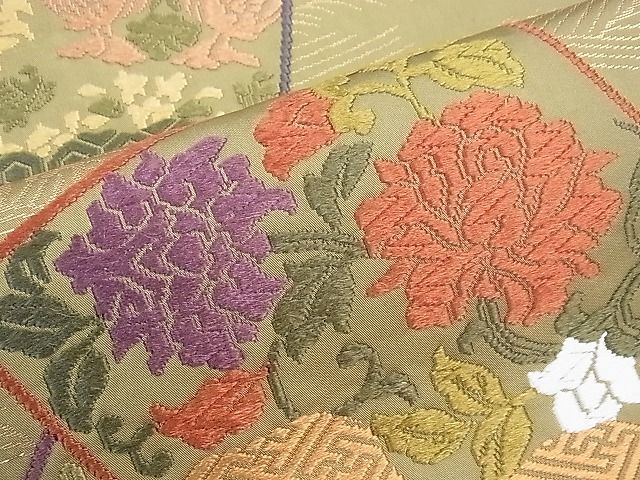平和屋着物■六通柄袋帯 唐織 色紙重ね動物花鳥文 金糸 逸品 CAAF8131th