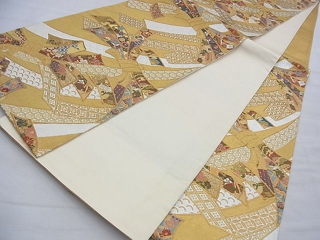 平和屋着物◎六通柄袋帯 唐織 衣がさね 束ね熨斗慶長花文 金銀糸 逸品 BAAG2610du