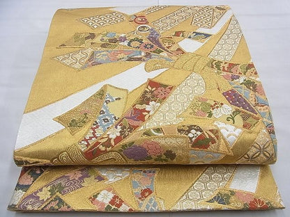 平和屋着物◎六通柄袋帯 唐織 衣がさね 束ね熨斗慶長花文 金銀糸 逸品 BAAG2610du