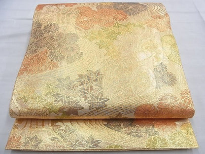 平和屋着物◎佐賀錦 六通柄袋帯 御所車流水草花文 金糸 逸品 BAAG2617du