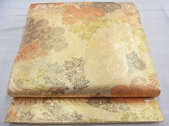 平和屋着物◎佐賀錦 六通柄袋帯 御所車流水草花文 金糸 逸品 BAAG2617du